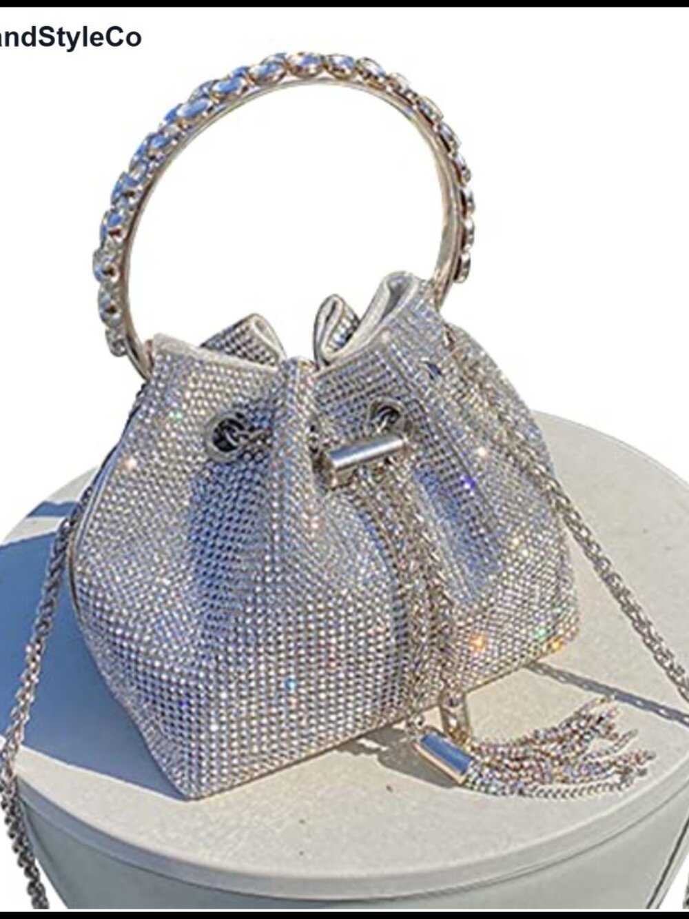 Rhinestone Evening Bag Sparkly Crystal Clutch with Metal Loop Handles